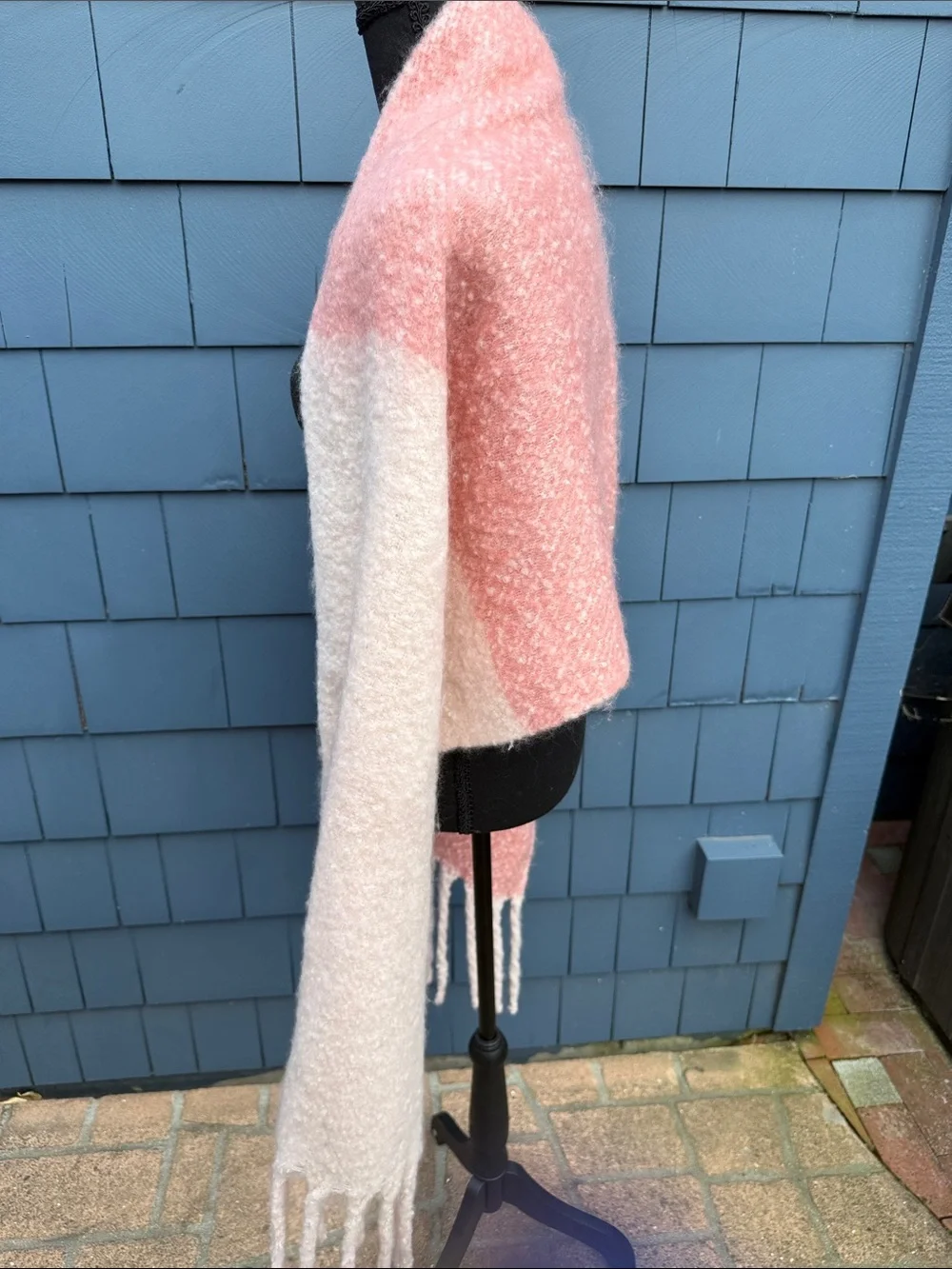 Anthropologie Two-Tone Pink & Cream Fringe Wrap blanket Scarf soft